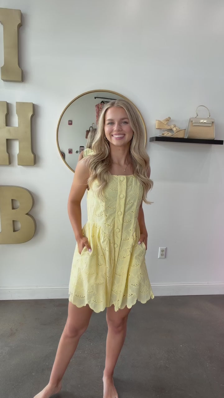 Eyelet Button Front Dress - Lemon