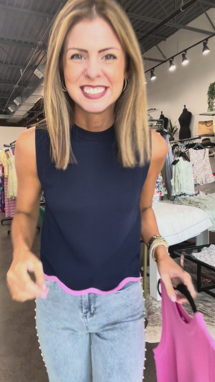 Color Trim Top - Navy