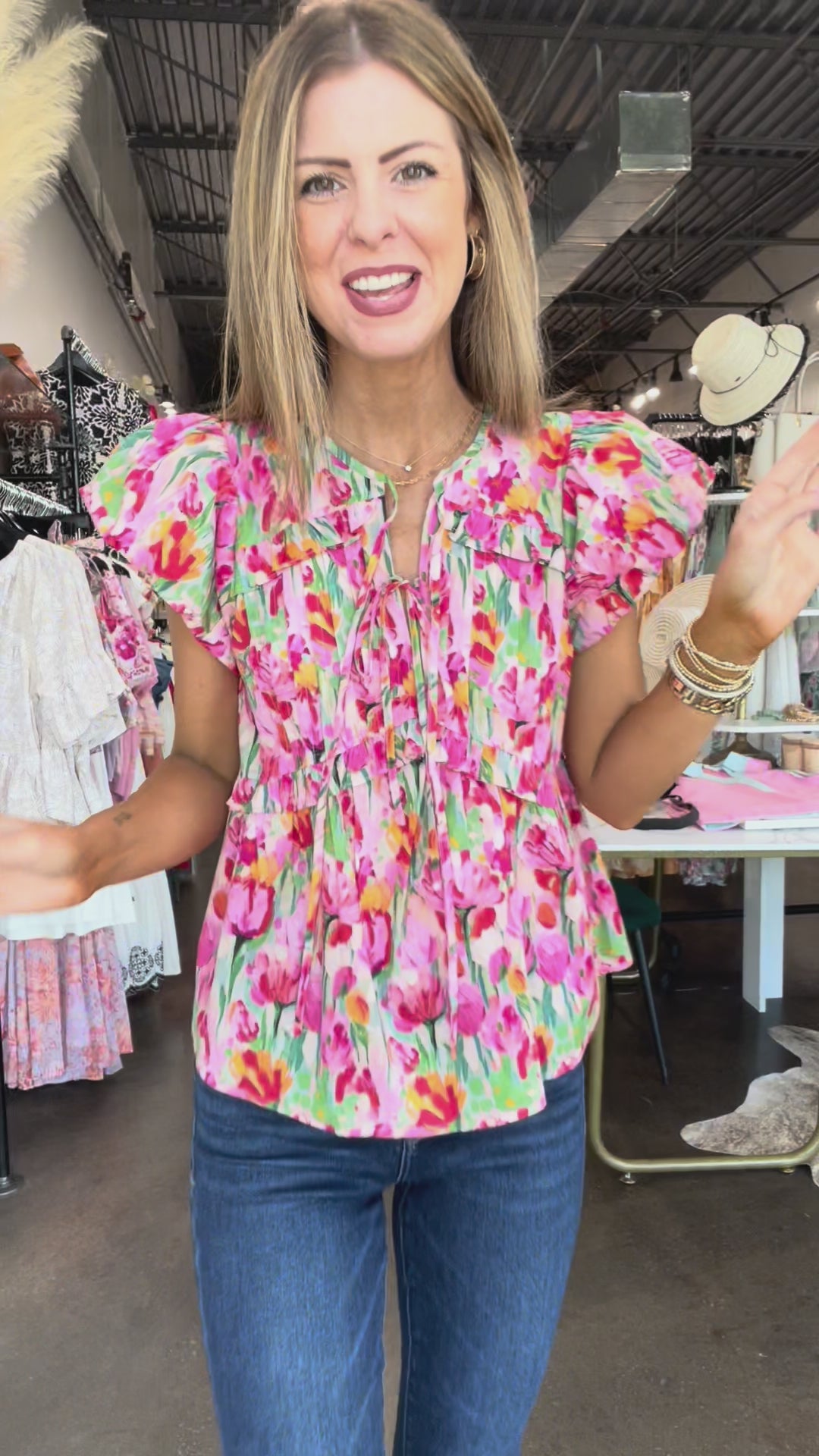 Flutter Sleeve Floral Top