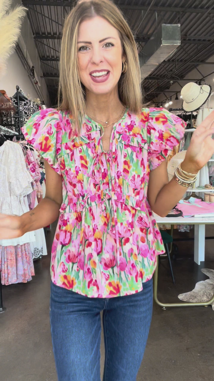 Flutter Sleeve Floral Top