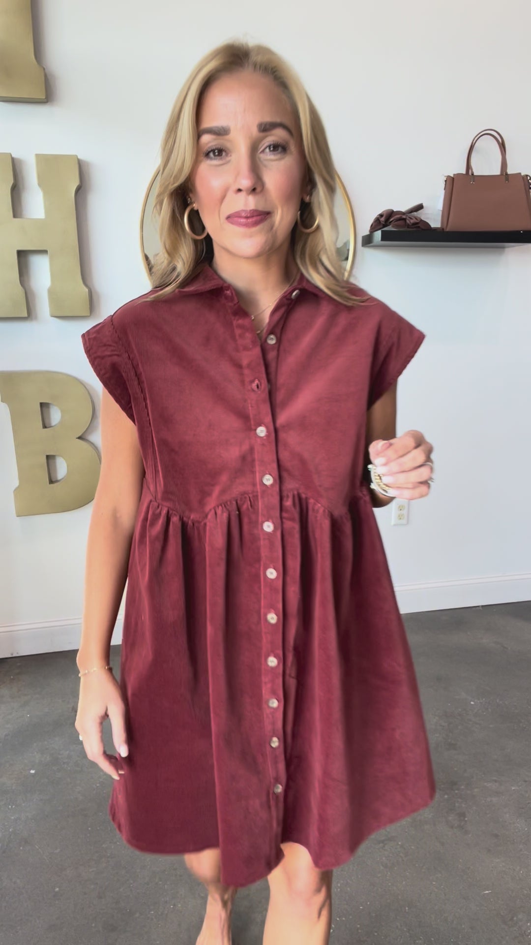 Corduroy Button Up Dress - Burl Wood