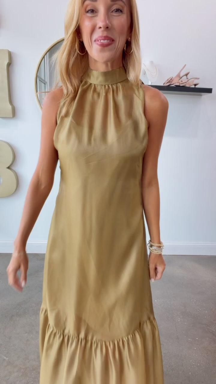 Organza Overlay Maxi Dress - Olive