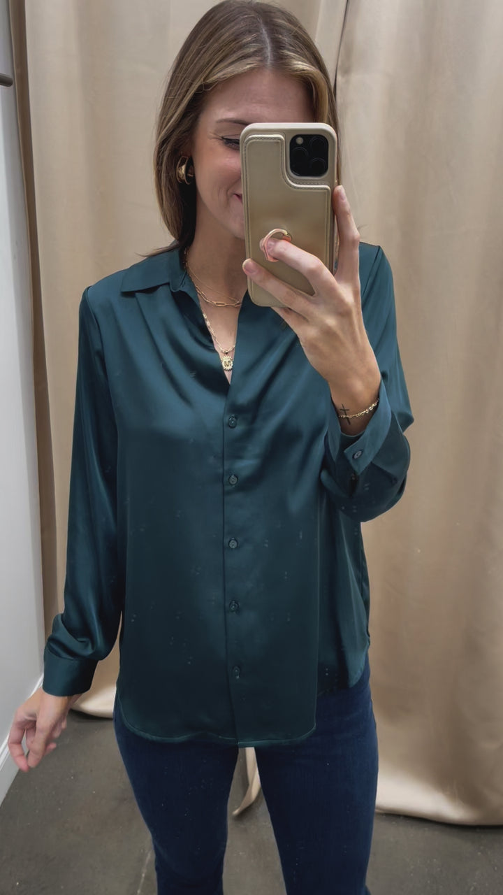 Satin Button Down - Astro Green