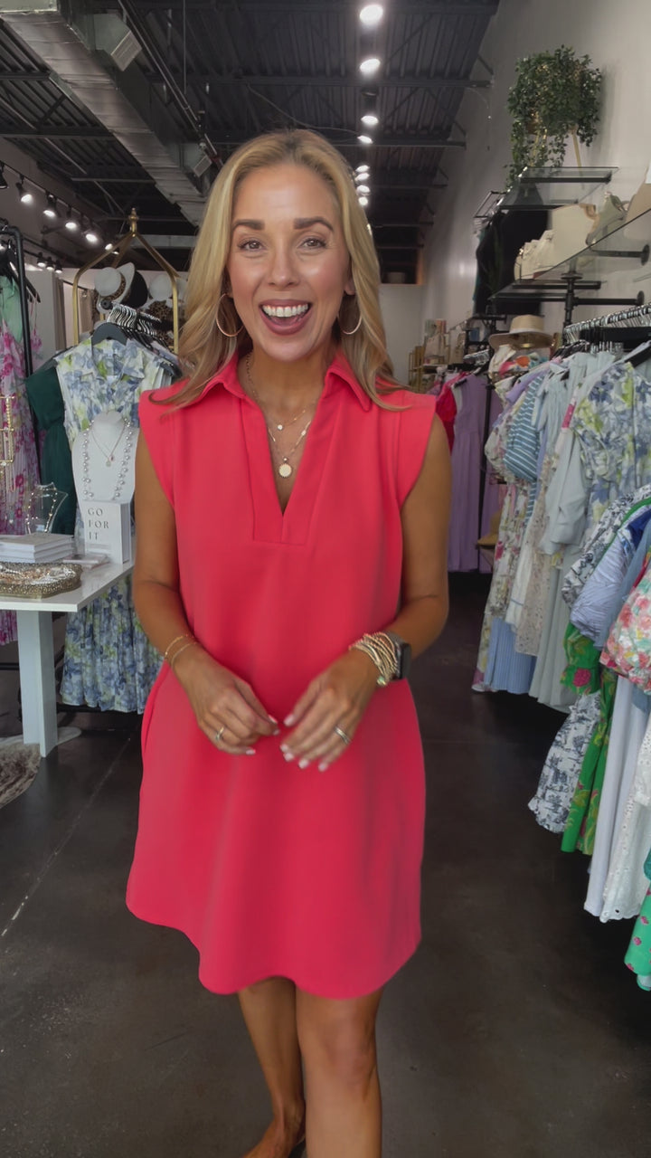 Collared V Neck Dress - Poppy
