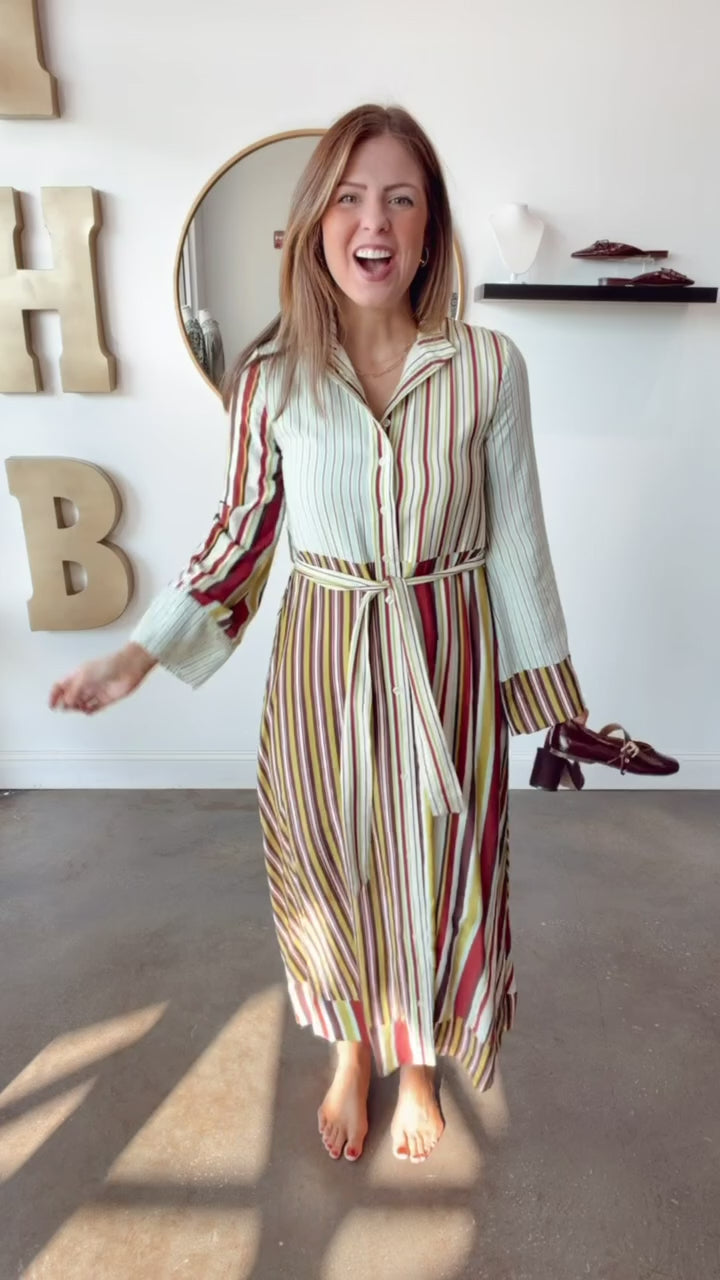 Mixed Stripe Button Front Maxi Dress