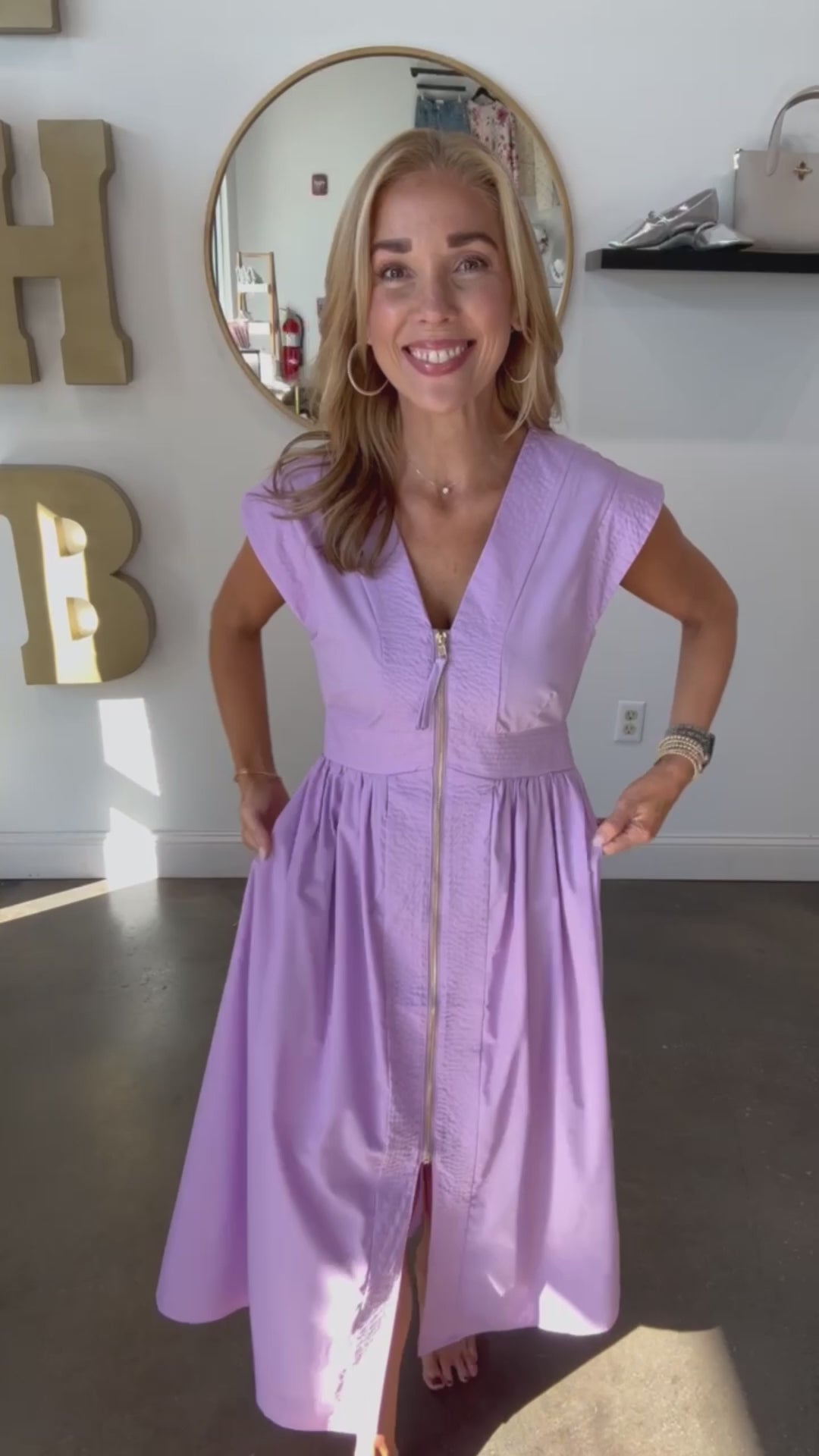 Front Zip Midi Dress - Lavender