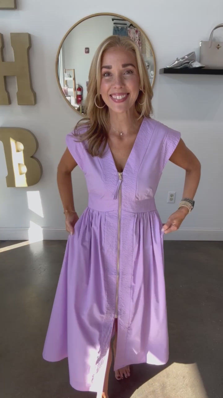 Front Zip Midi Dress - Lavender