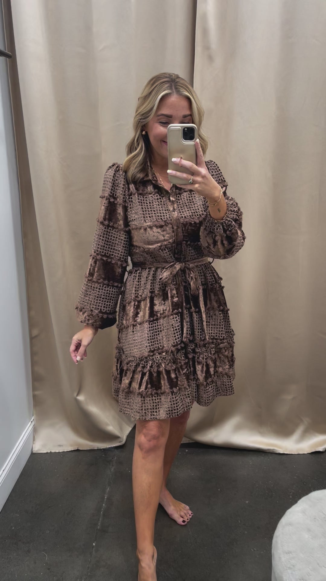 Velvet Textured Dress - Brown