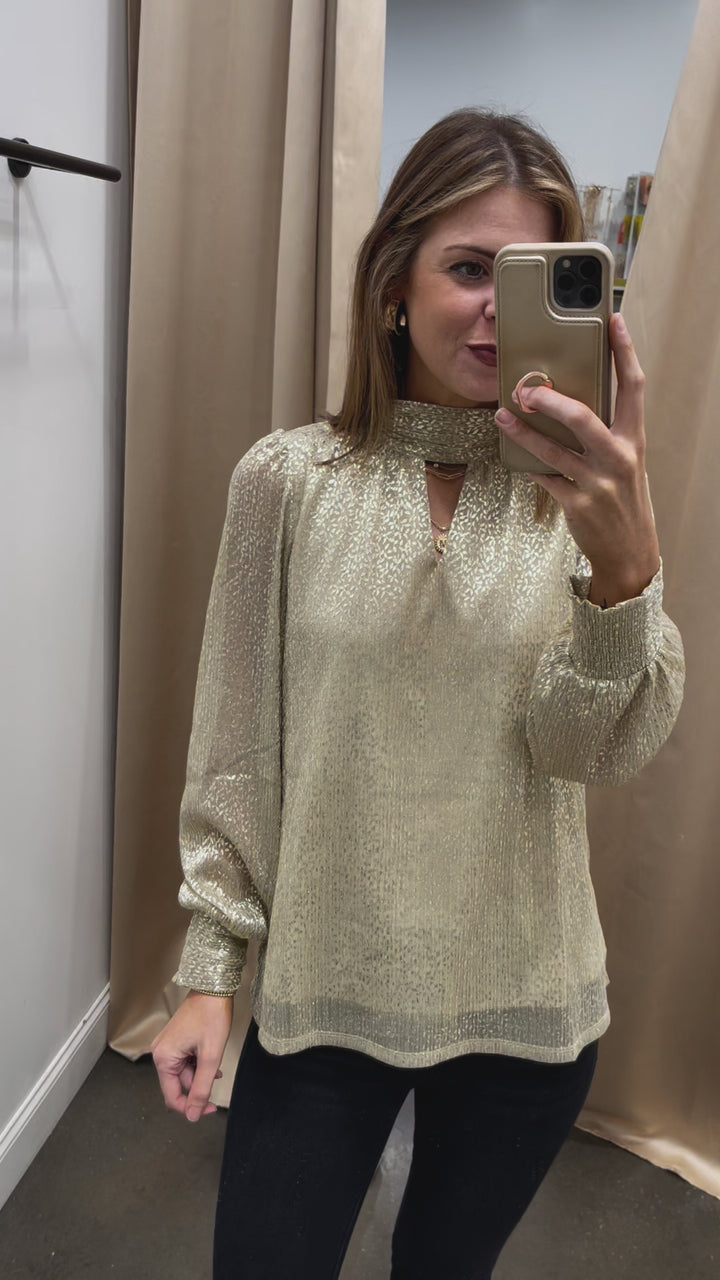 Textured Mock Neck Top - Gold