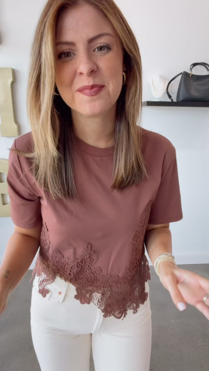 Lace Hem Top - Brown