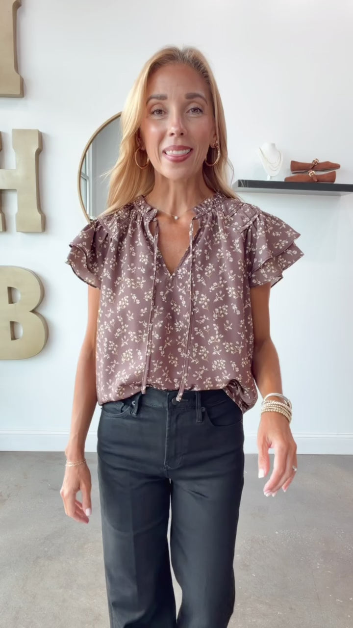 Ruffle Sleeve Ditsy Floral Top