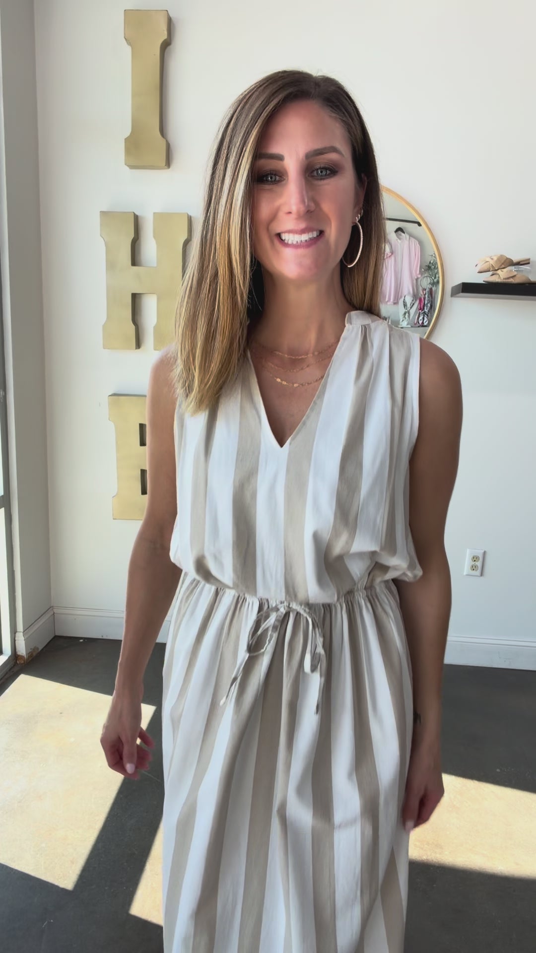 Striped Maxi Dress - Off White/Taupe