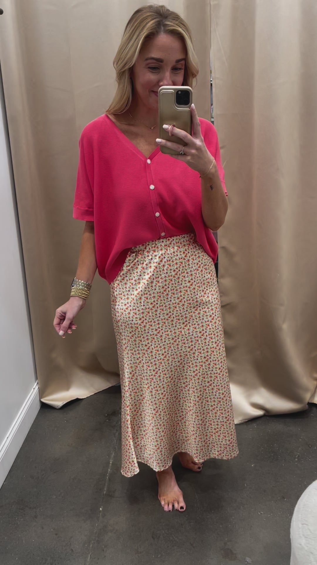 Floral Satin Midi Skirt - Sunkist