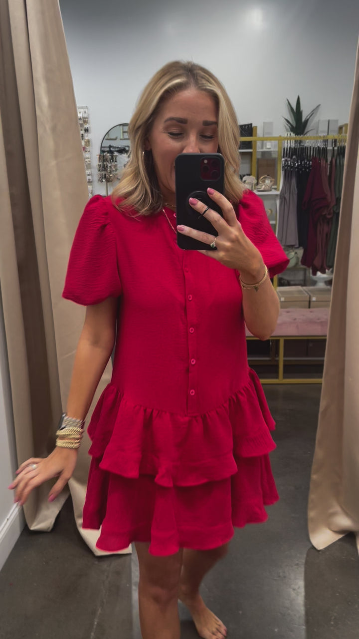 Ruffle Hem Dress - Red