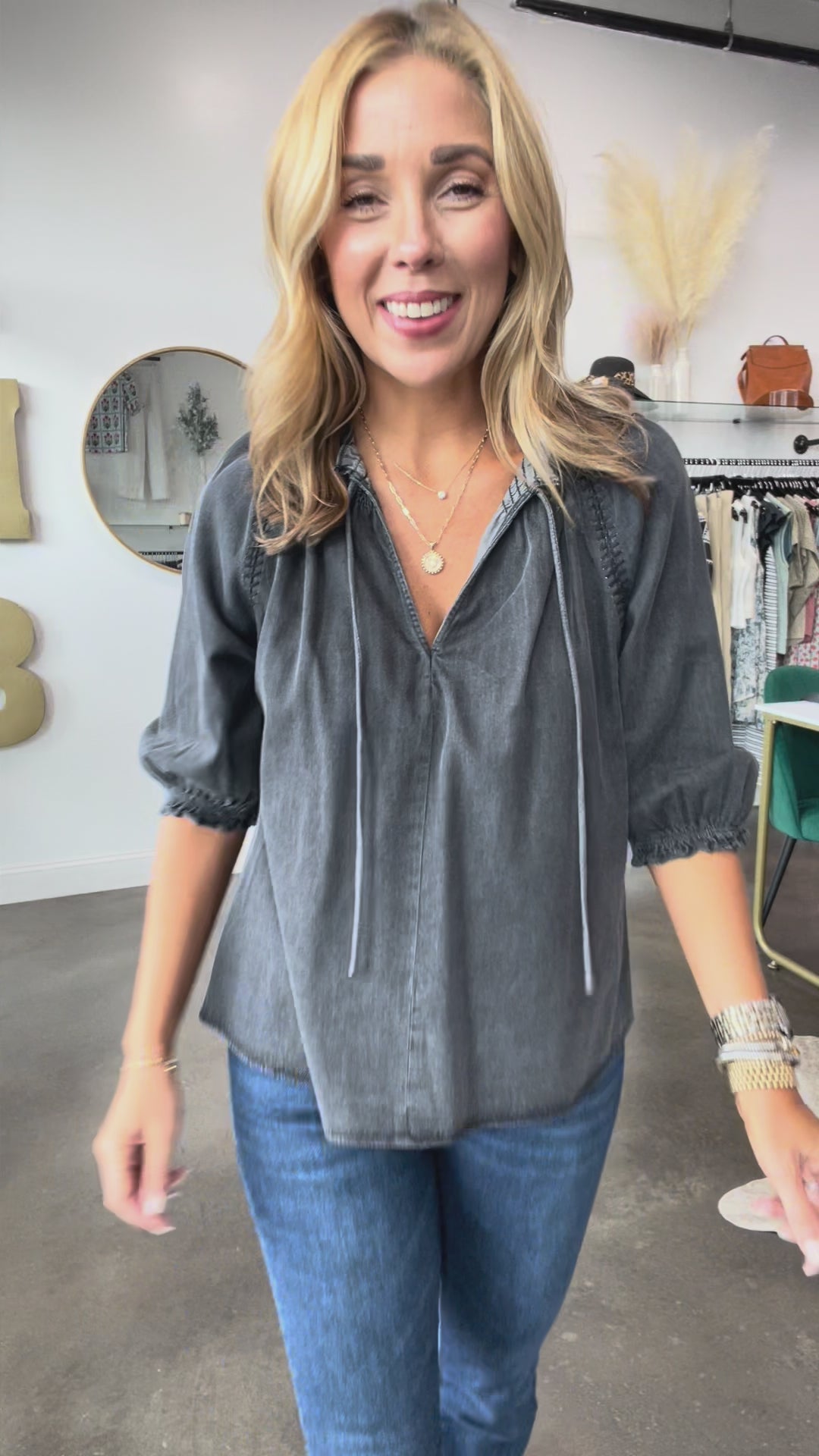 Washed Denim Top - Black
