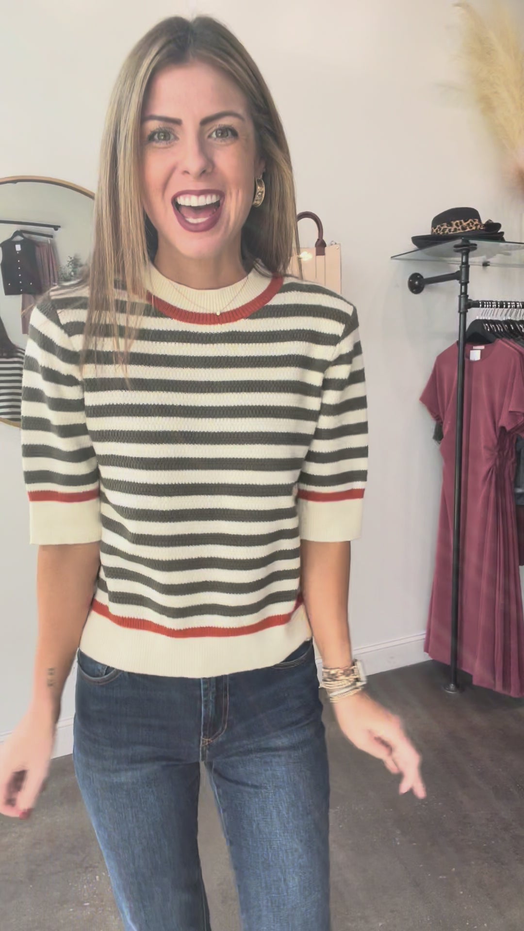 Short Sleeve Striped Knit Top