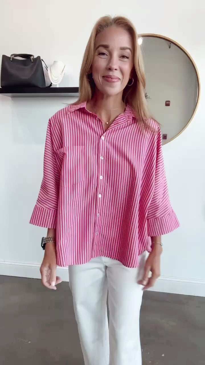 Striped Button Down Top - Red