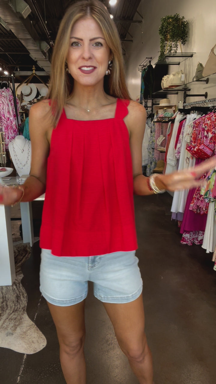 Scallop Strap Tank - Red