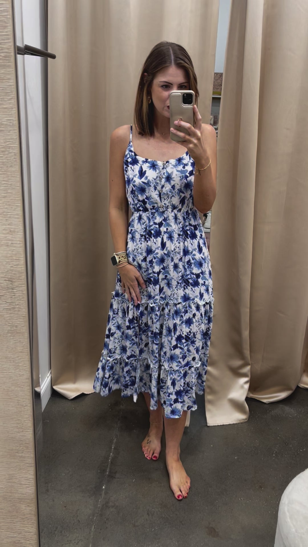 Floral Tiered Midi Dress - Blue