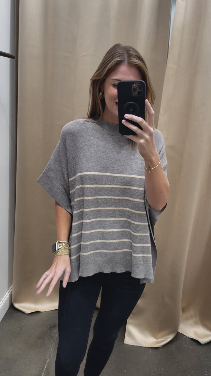 Short Sleeve Striped Sweater - Rust