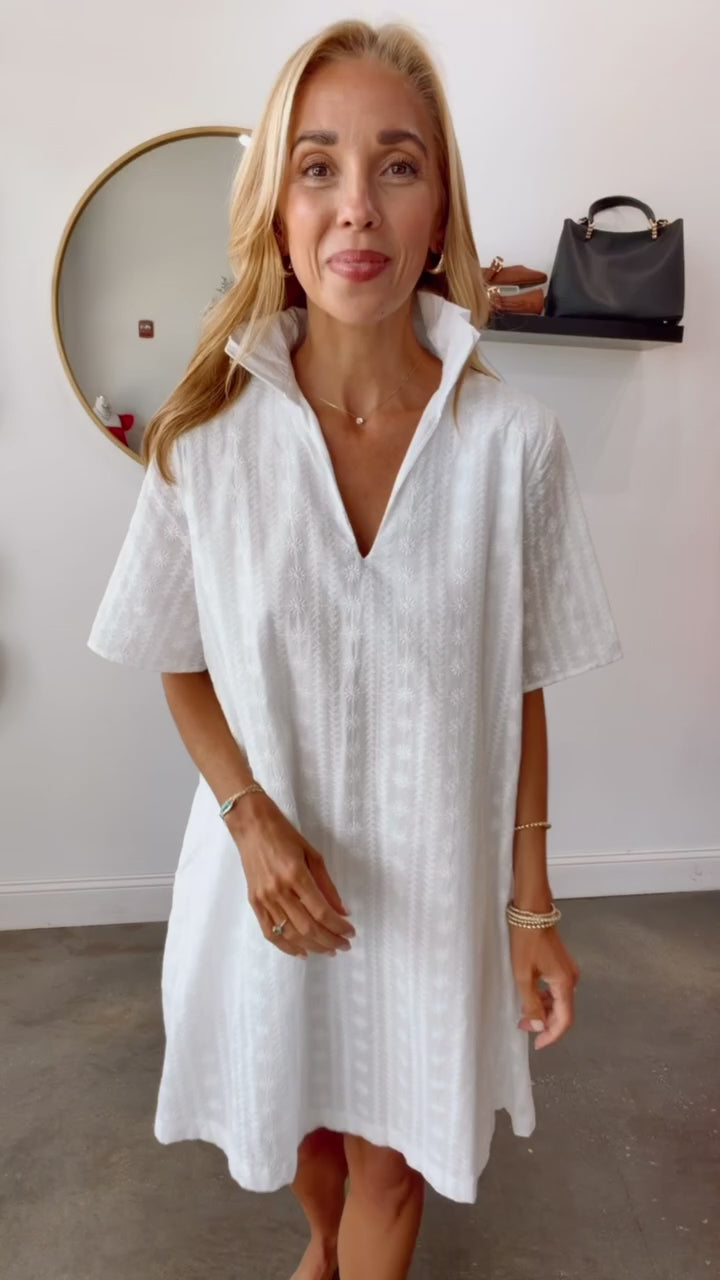 Ruffle Collar Textured Dress - White