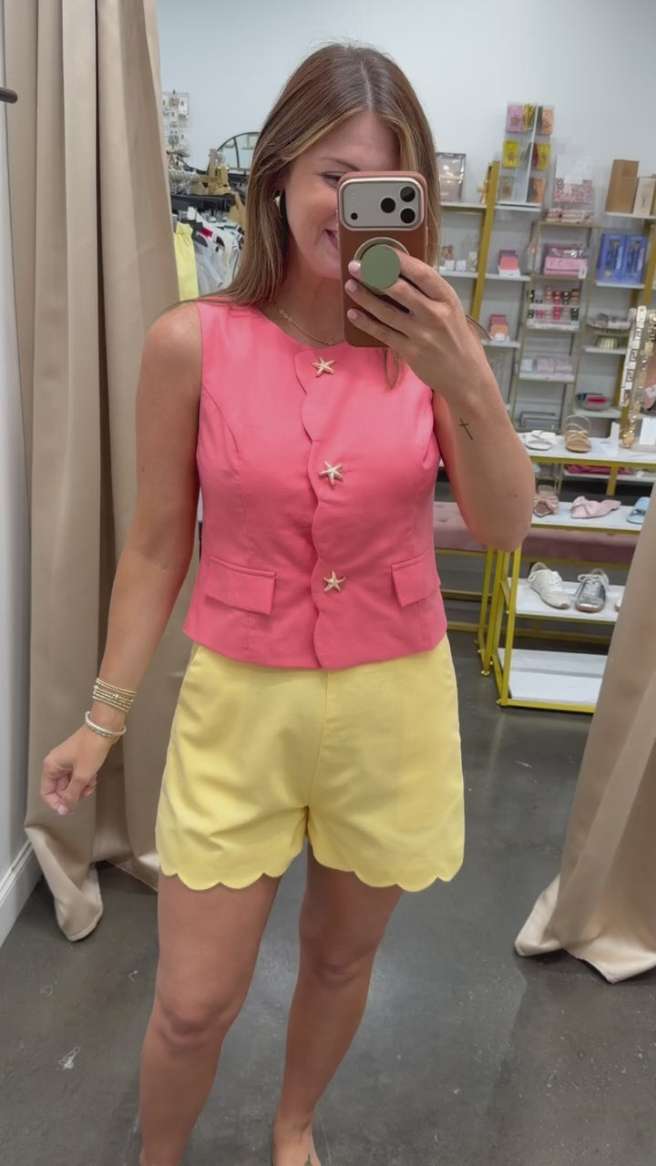 Scallop Front Button Top - Coral