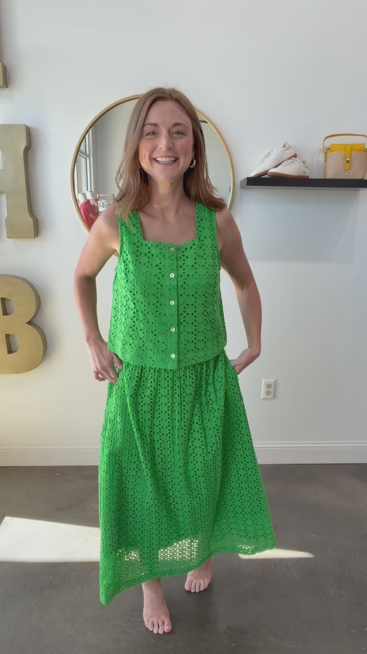Eyelet Midi Skirt - Green