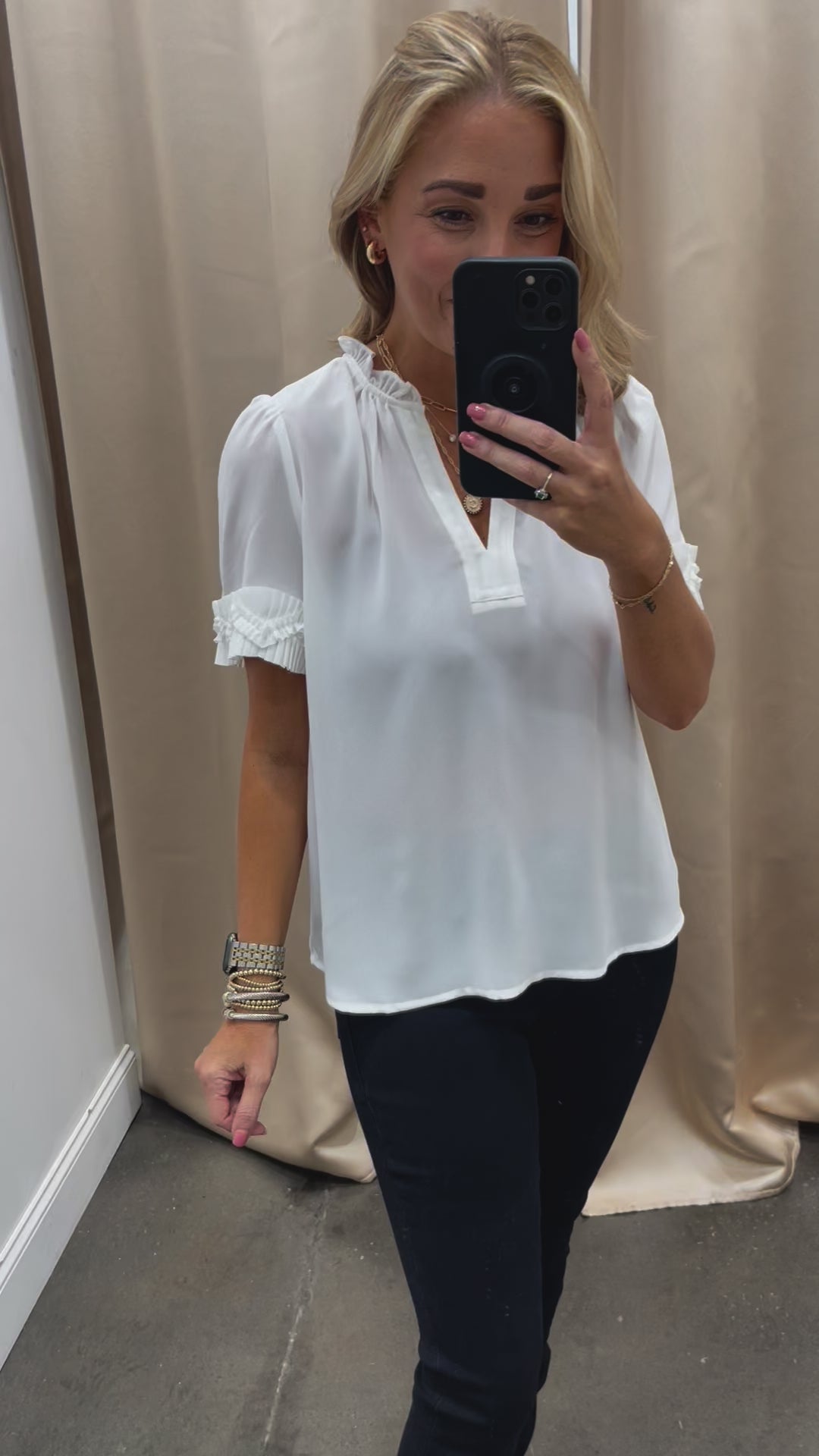 Ruffle Trim Top - White