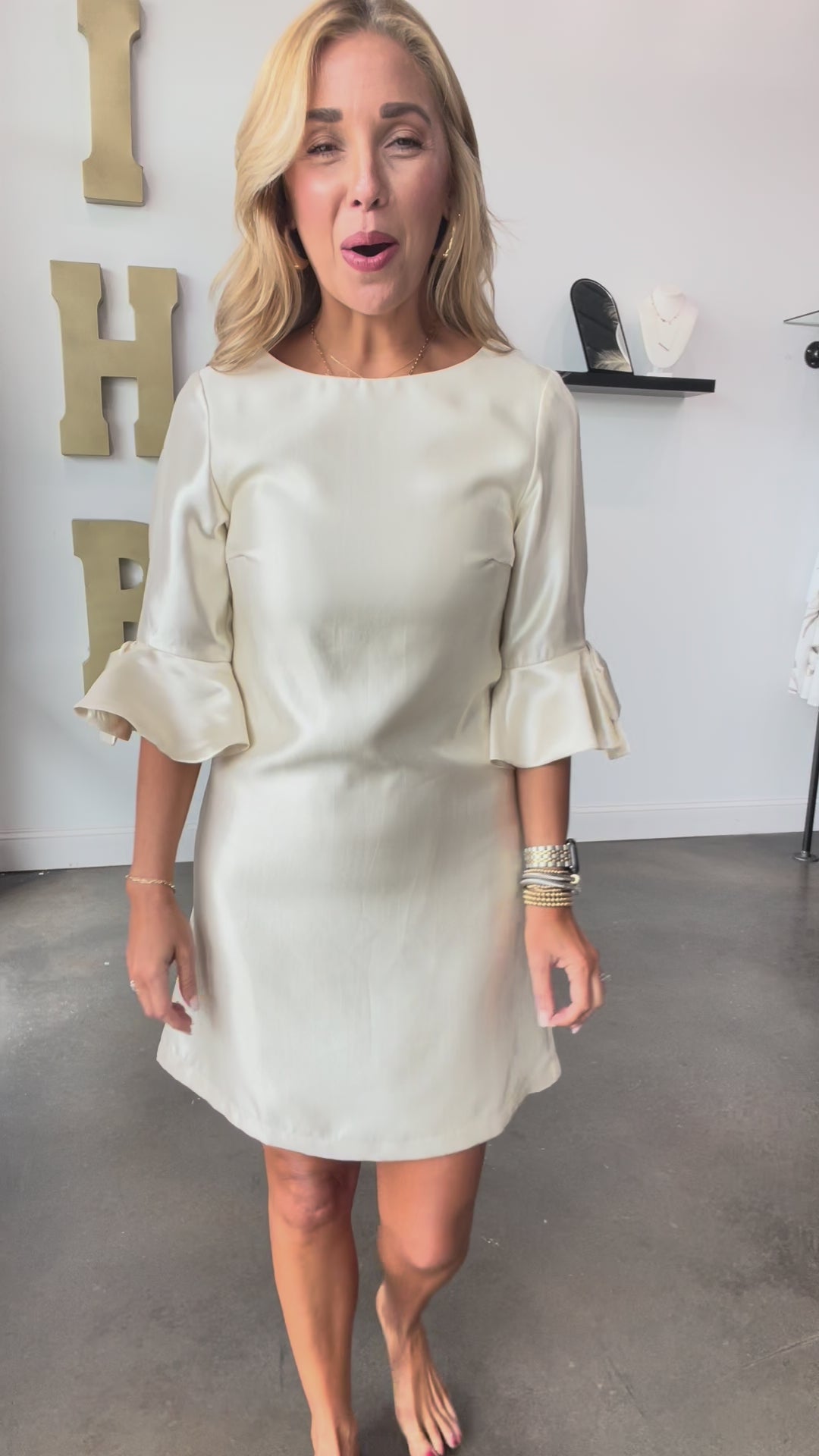 Ruffle Sleeve Shift Dress - Cream