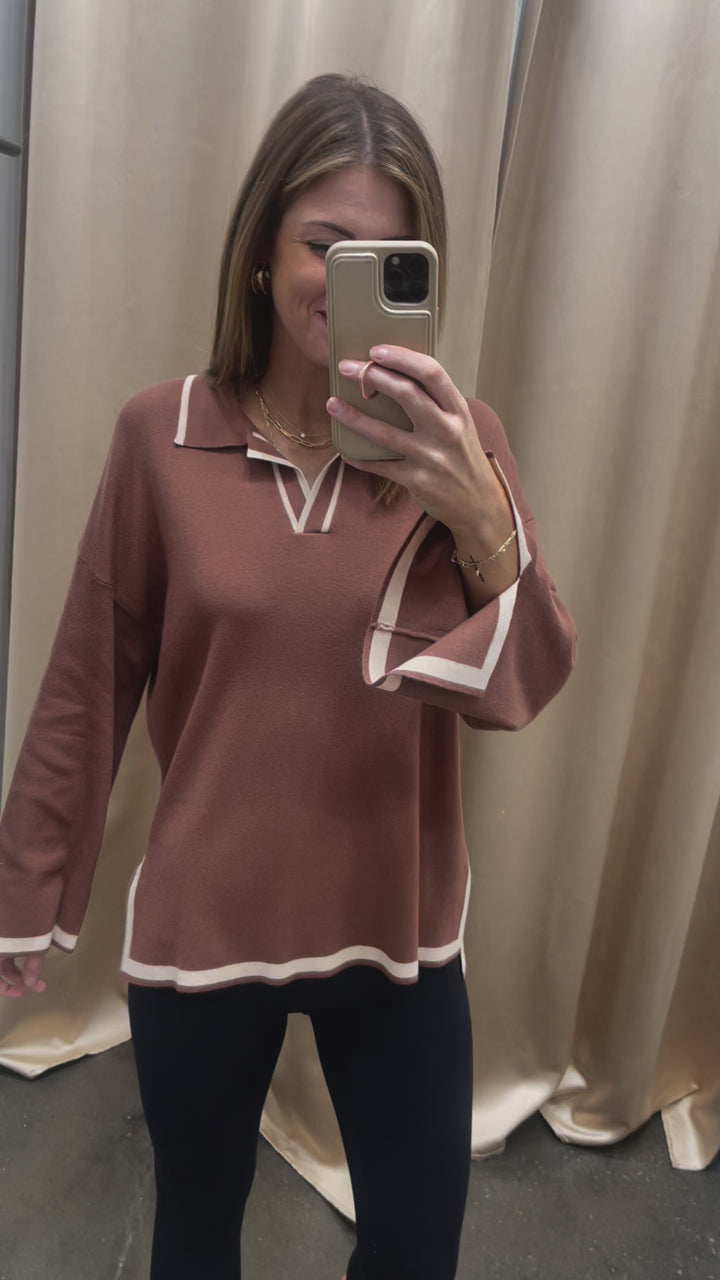 Contrast Trim Sweater - Mocha