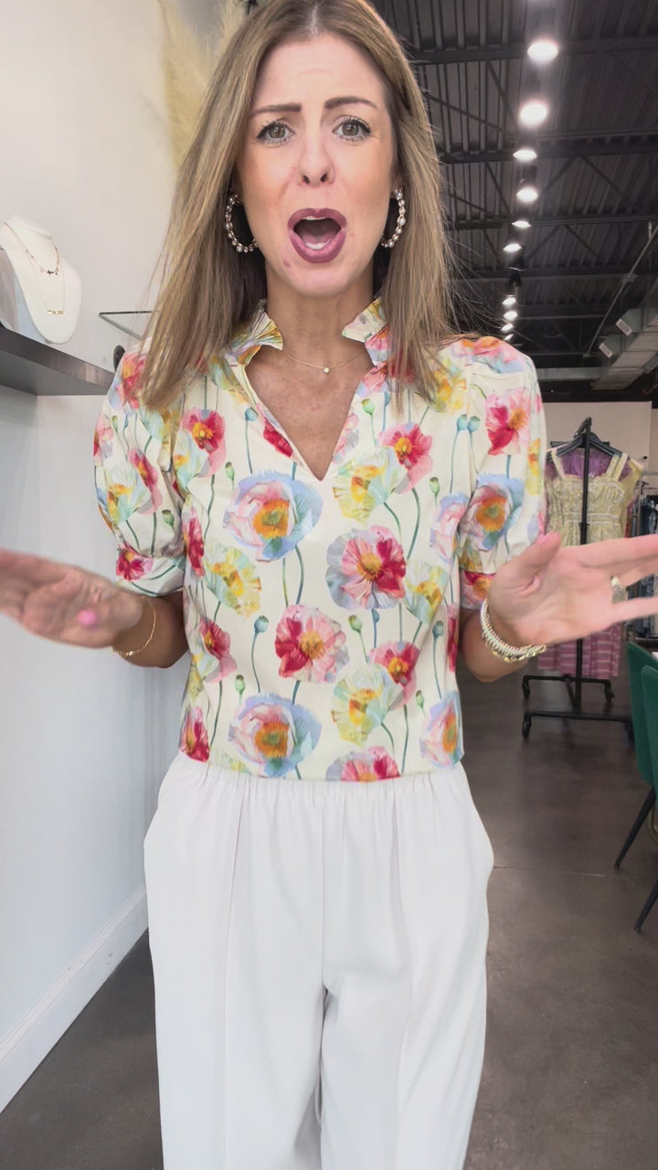 Pleated Collar Top - Cream
