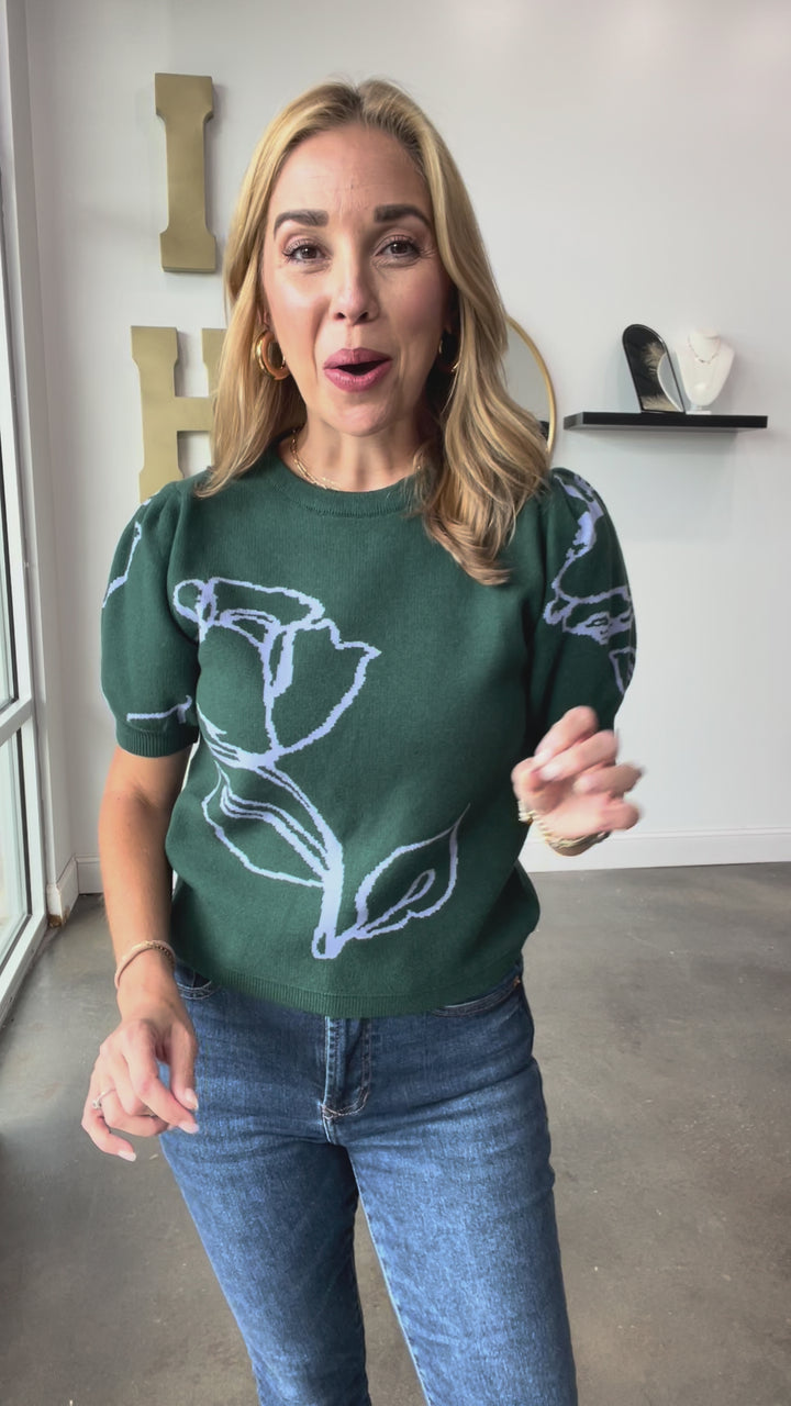 Short Sleeve Sweater Top - Hunter Green