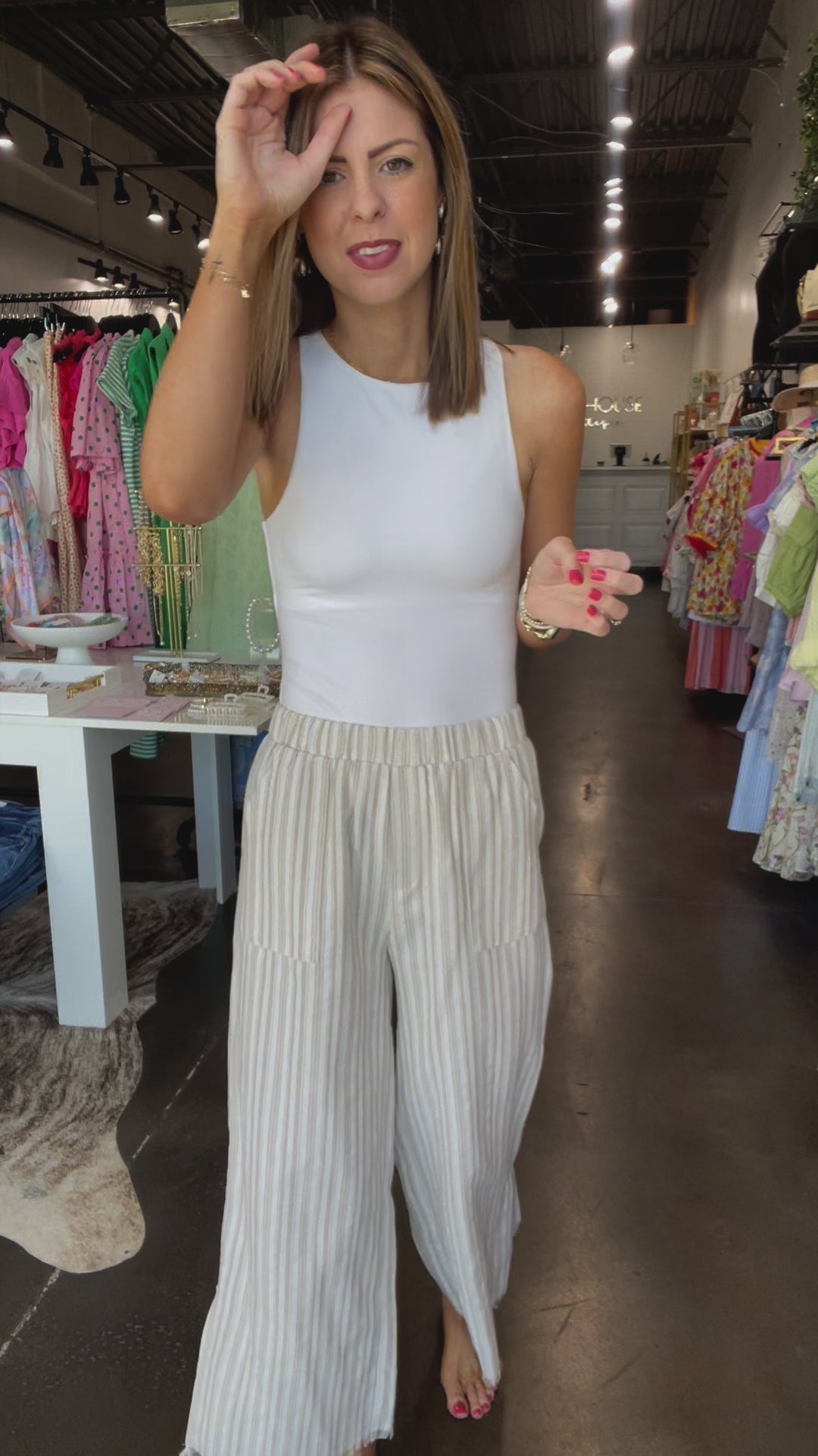 Striped Wide Leg Pants - Taupe/Off White