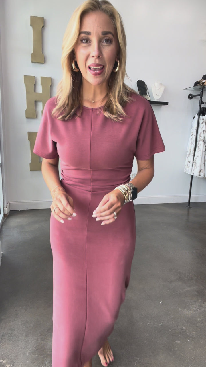Side Shirred Midi Dress