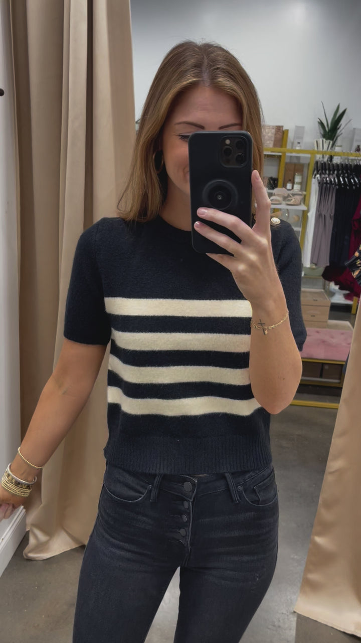 Gold Detail Striped Sweater - Black/White