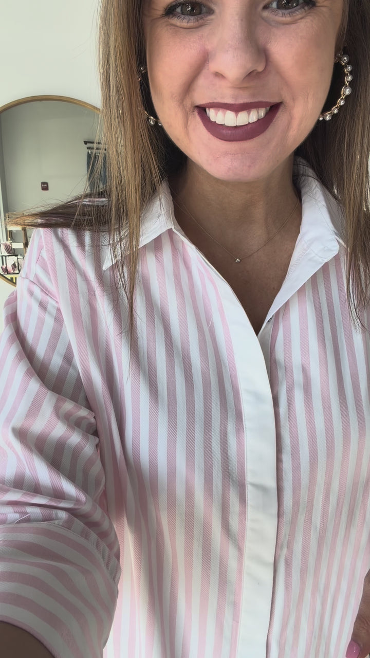 Drop Waist Striped Dress - Pink