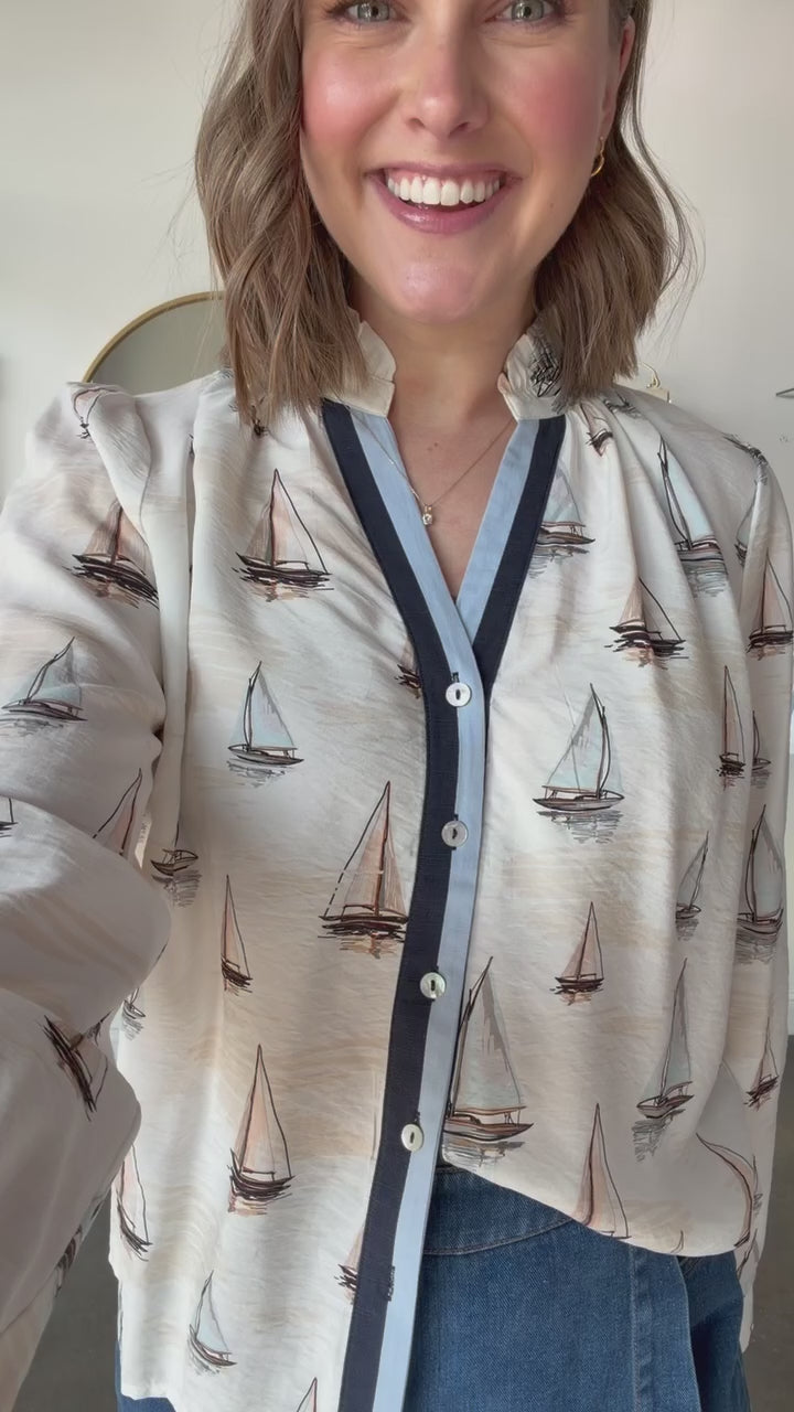 Sailboat Button Down - Cream