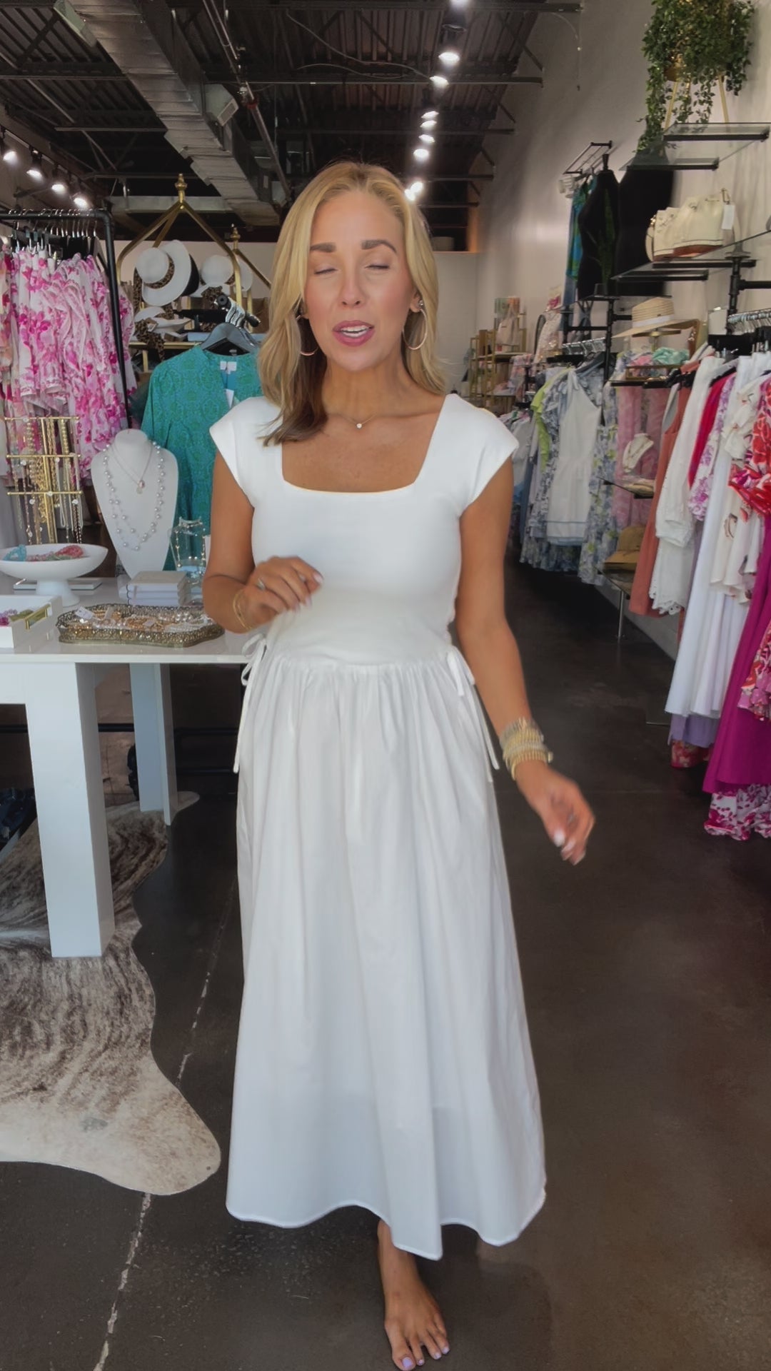 Mixed Media Midi Dress - White
