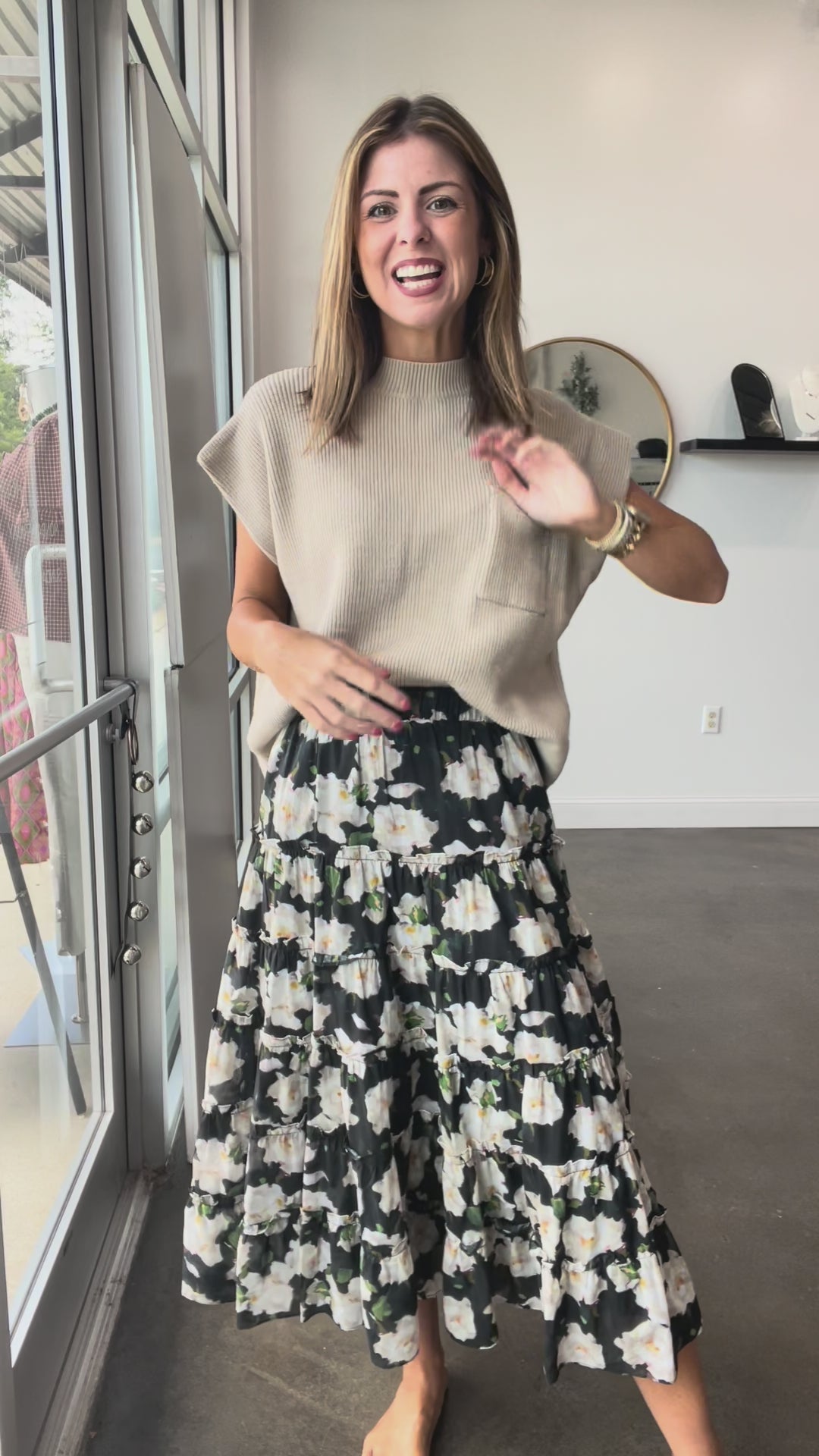Floral Midi Skirt - Black