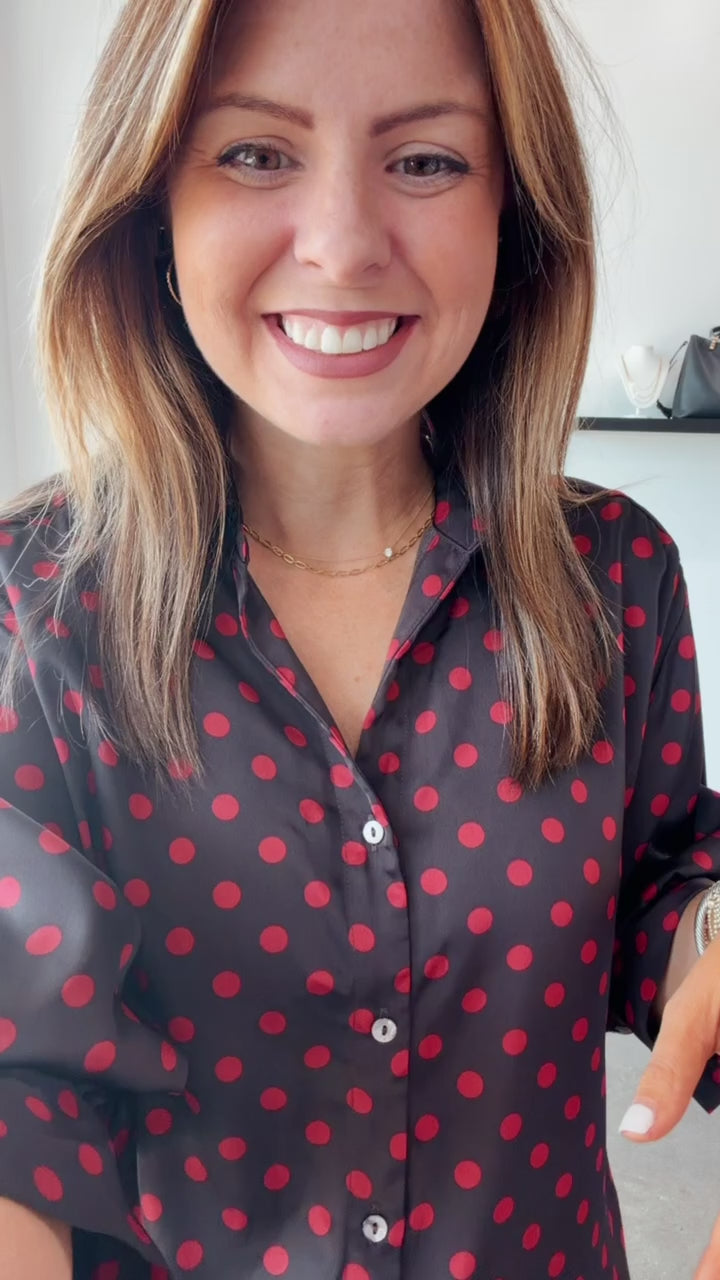 Polka Dot Button Down Top - Brown/Red