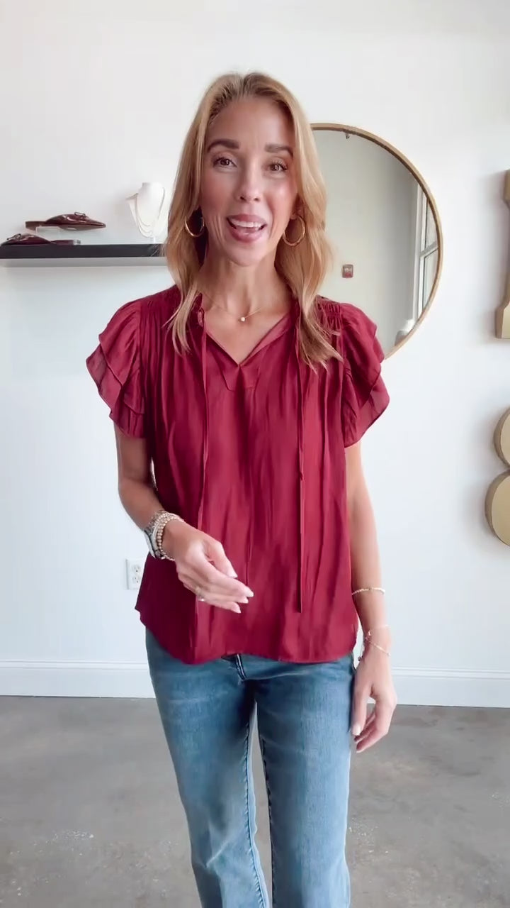 Ruffle Sleeve Top - Brick