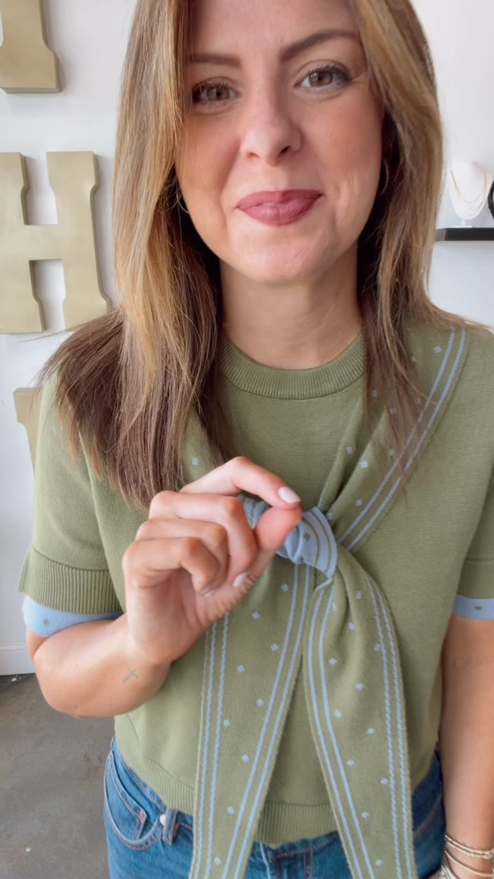 Shoulder Wrap Knit Top - Olive/Blue