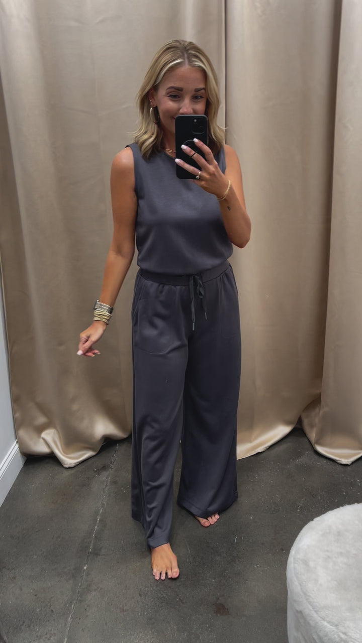 Wide Leg Scuba Jumpsuit - Olive