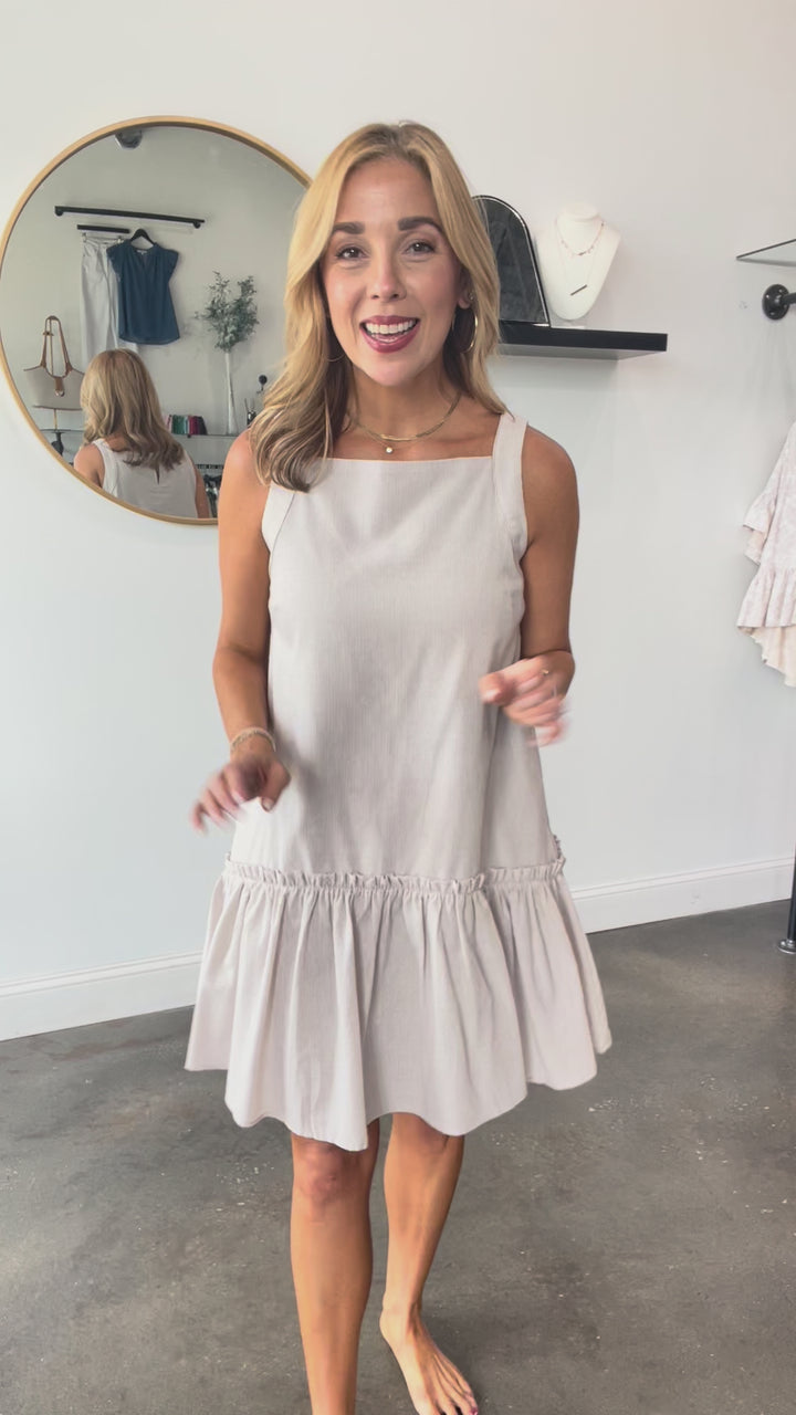 Square Neck Striped Dress - Brown