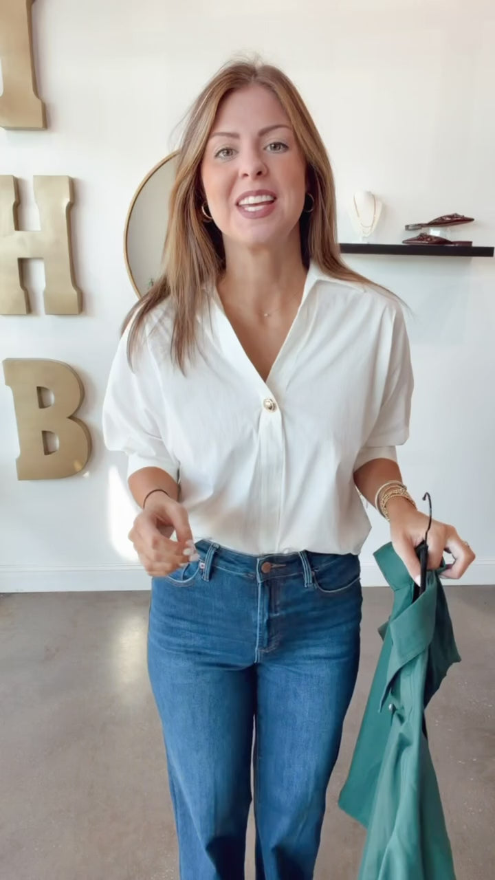 Button Detail Front Top - Hunter Green