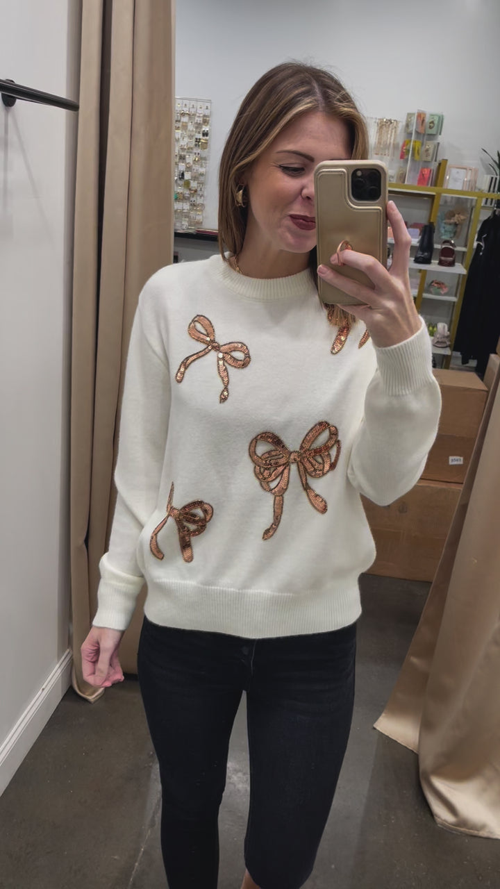 Sequin Bow Sweater - Off White