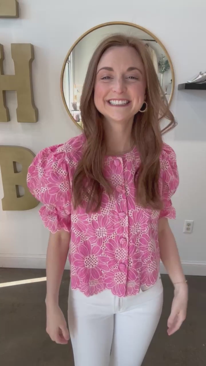 Embroidered Floral Top - Pink