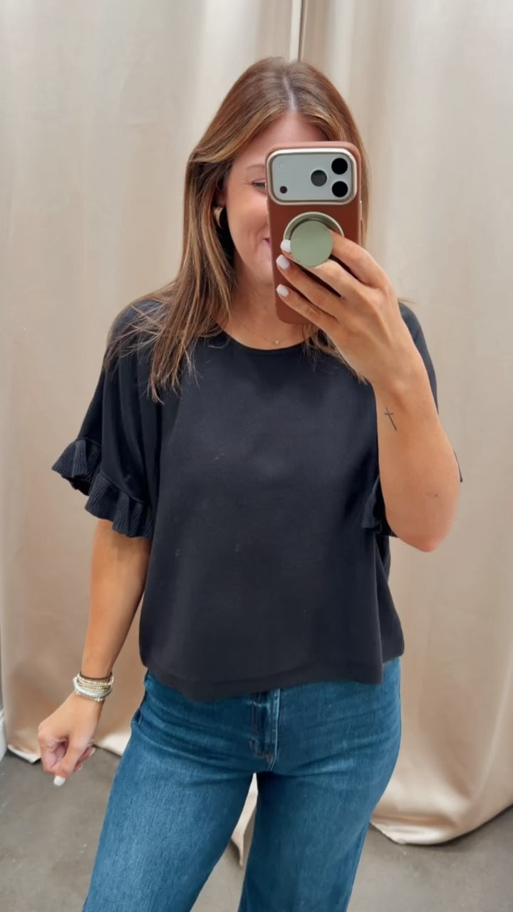 Ruffle Sleeve Top - Charcoal