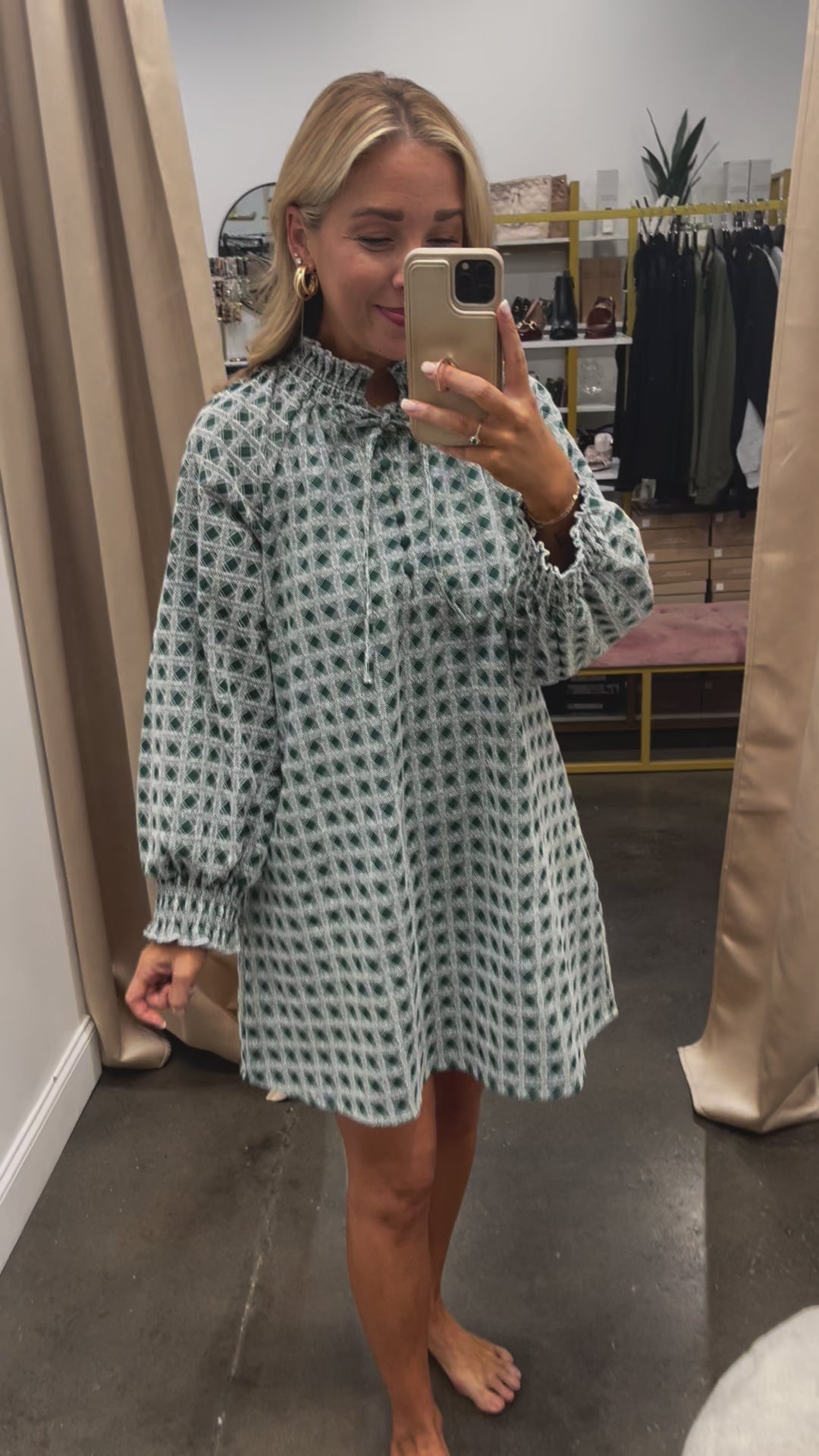 Checkered Pattern Dress - Green