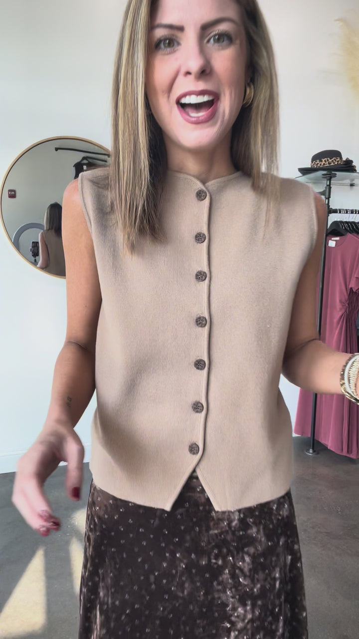 Button Front Knit Top - Mocha